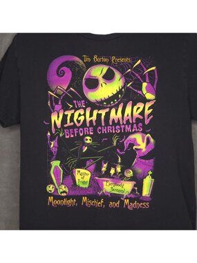 Disney The Nightmare Before Christmas Graphic T-Shirt Black Large Short Sleeve